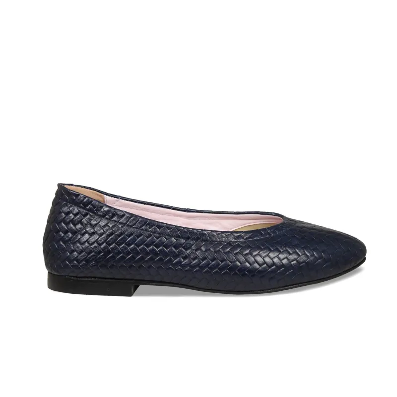 Luna: Navy Weave Leather sold by Sole Bliss