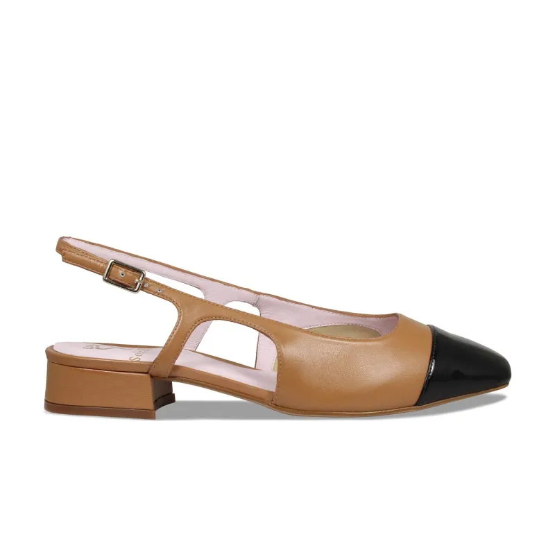 Farrah: Tan Leather & Black Patent made by Sole Bliss