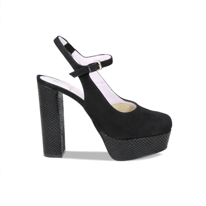 Rita: Black Suede & Snake sold by Sole Bliss