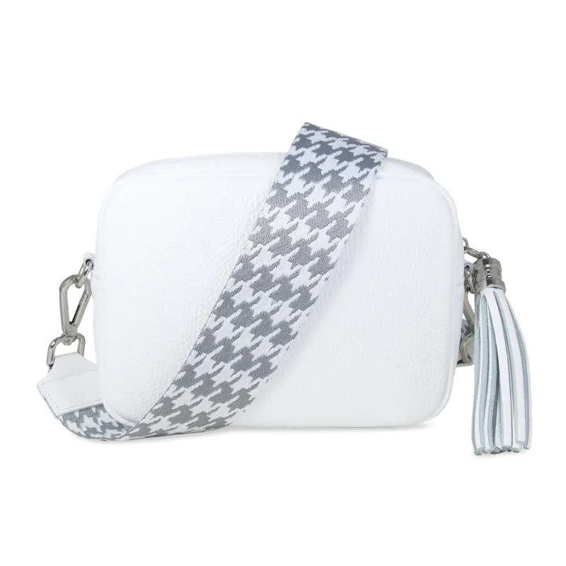 Coco: White Leather & Silver Houndstooth sold by Sole Bliss