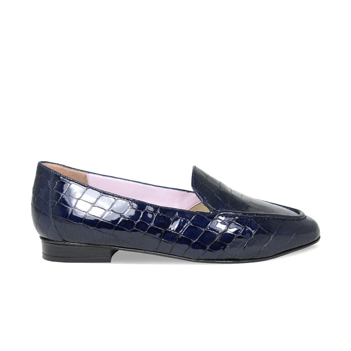 Tabitha: Navy Croc Patent Leather sold by Sole Bliss