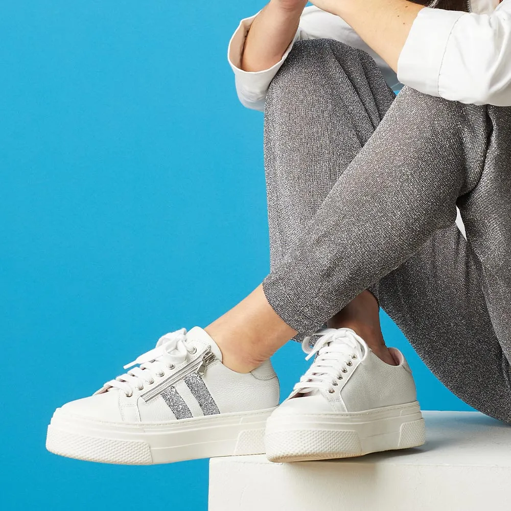 Diva: White Leather & Silver Glitter sold by Sole Bliss product image thumbnail 5