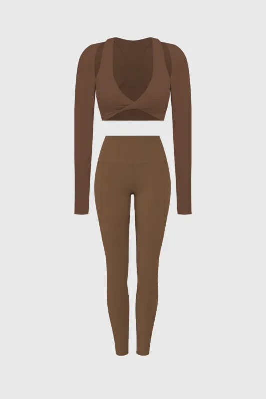 Twist-Front Shoulder Cut Crop Top + High-Waist Invigorate Legging sold by WISKII Active