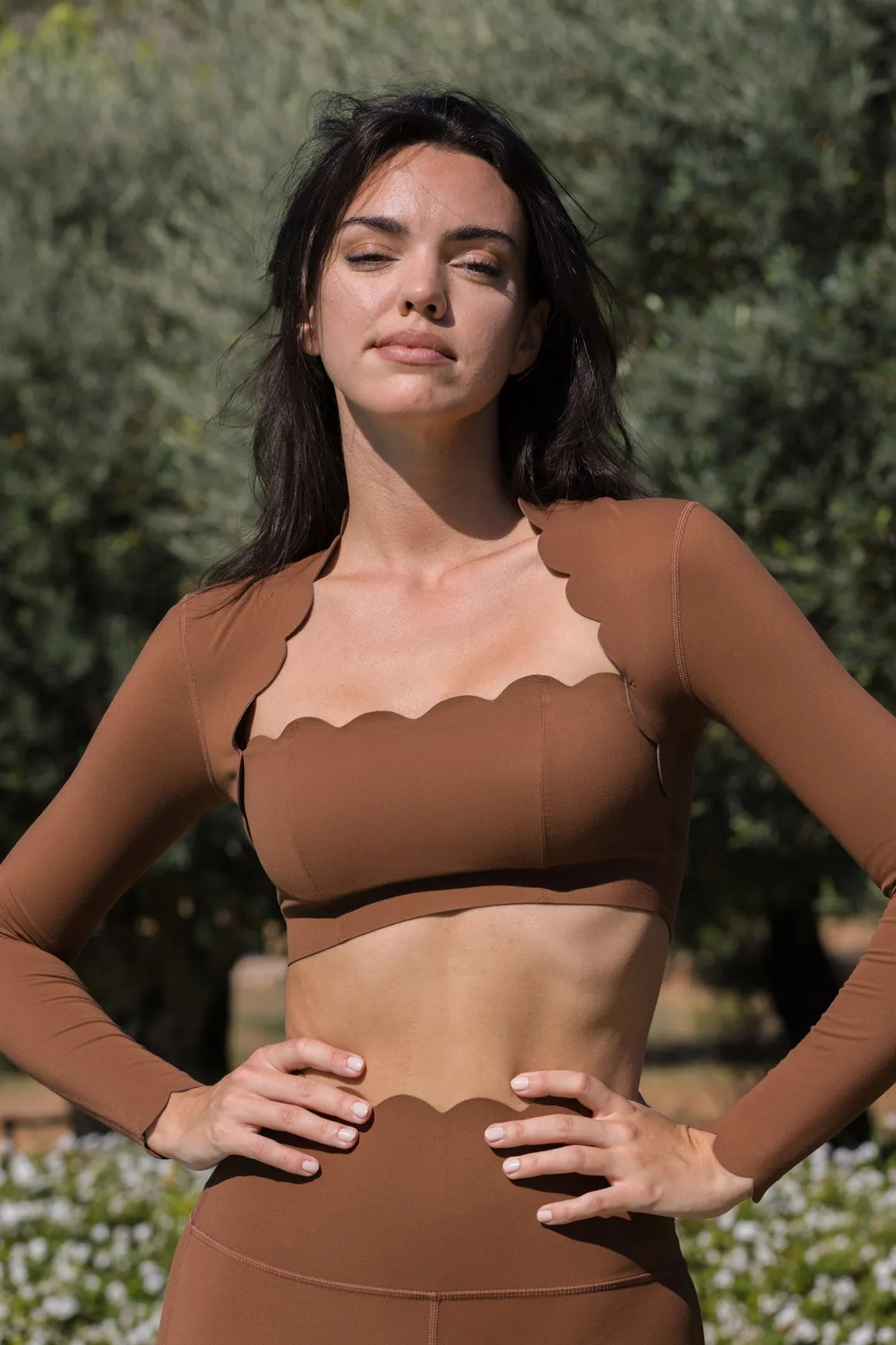 Scallop Cropped Long Sleeve Top sold by WISKII Active product image thumbnail 3