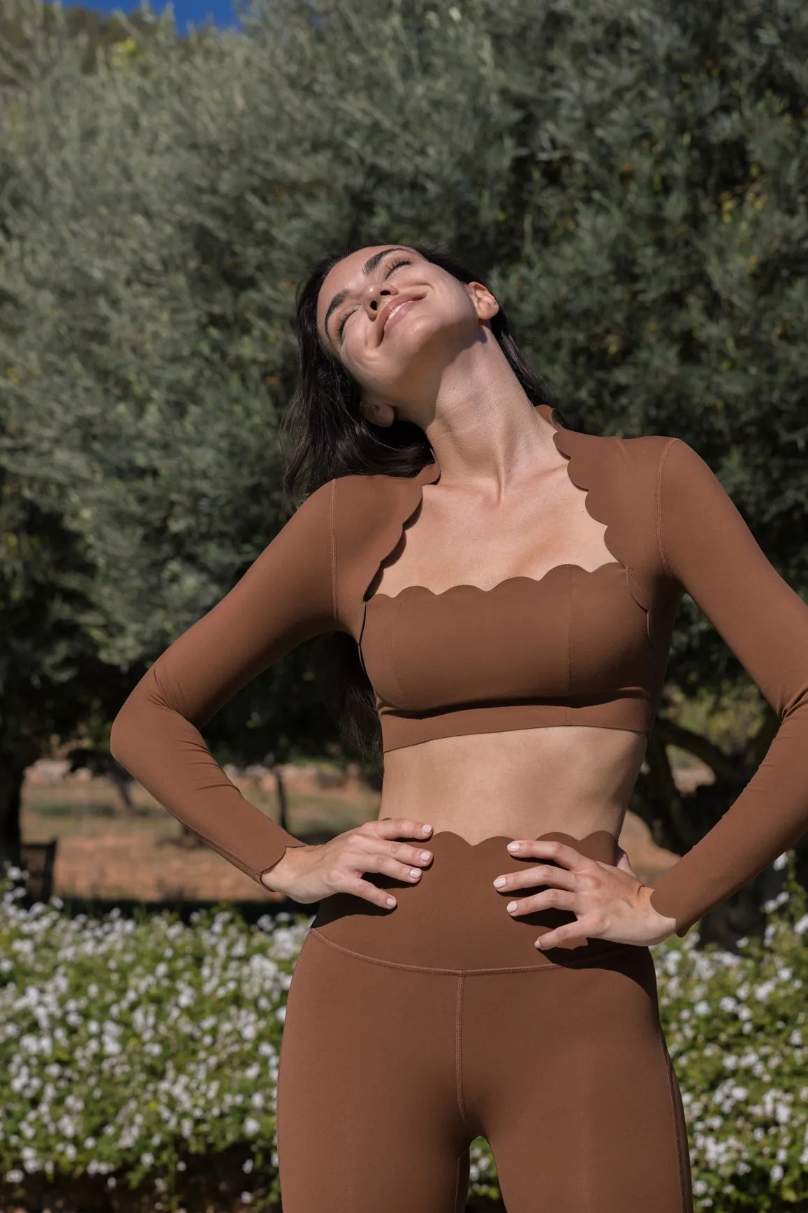 Scallop Cropped Long Sleeve Top sold by WISKII Active