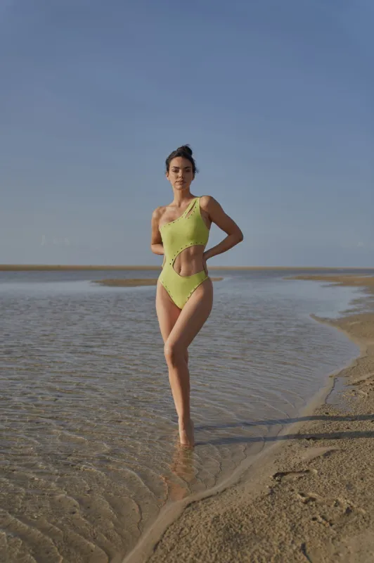 One Shoulder Laser Cut Swimsuit sold by WISKII Active