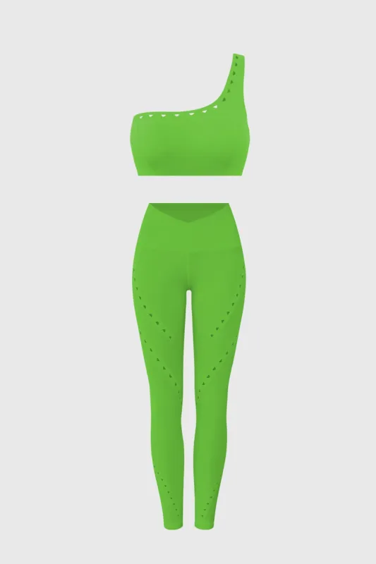 One-Shoulder Laser Cut Sports Bra + V-Waist Laser Cut Sports Legging sold by WISKII Active