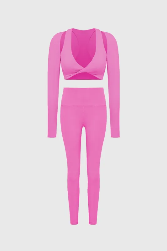 Twist-Front Shoulder Cut Crop Top + High-waist Training Legging sold by WISKII Active