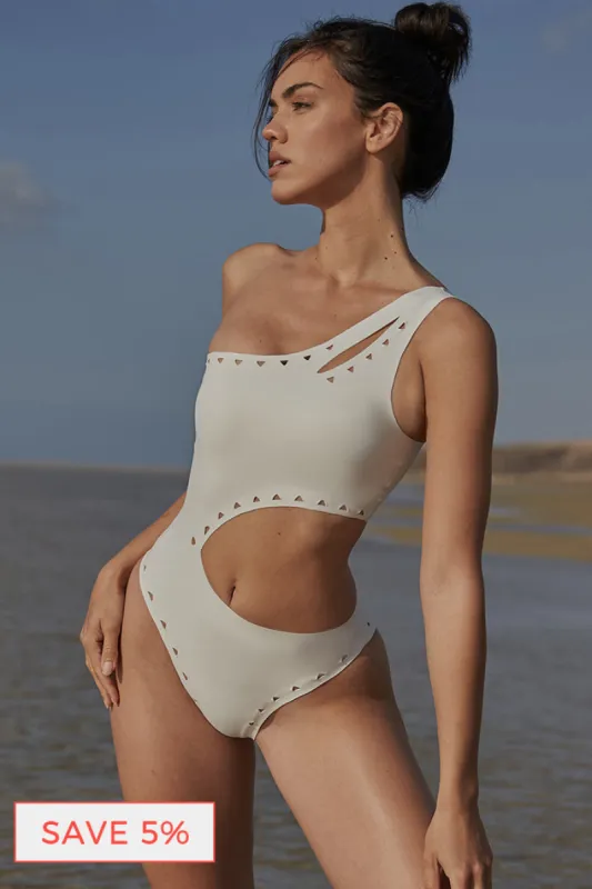 One Shoulder Laser Cut Swimsuit sold by WISKII Active