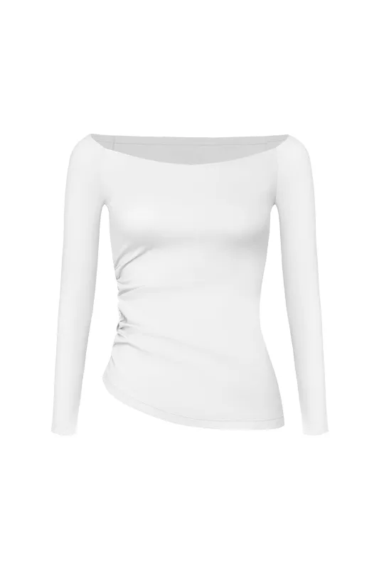 Long Sleeve Ruched Off-Shoulder Top made by WISKII Active