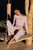 Off Shoulder Long Sleeve Pleated Crop Top sold by WISKII Active