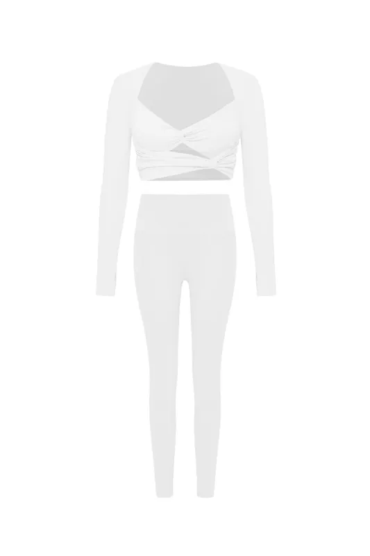 Knotty Chic Ruched Long Sleeve Crop Top & High-waist Training Legging made by WISKII Active