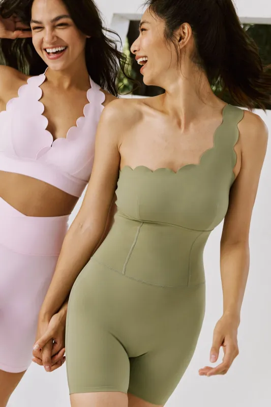 One-Shoulder Scallop Yoga Romper sold by WISKII Active