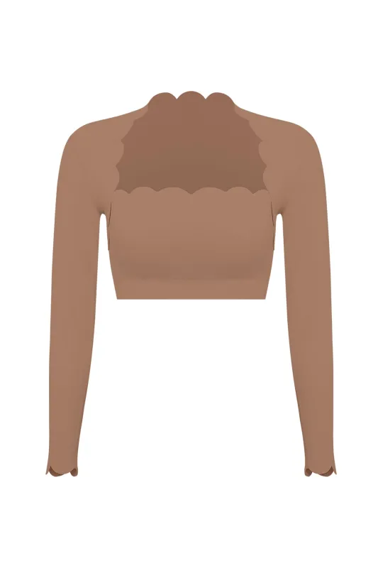 Scallop Cropped Long Sleeve Top sold by WISKII Active