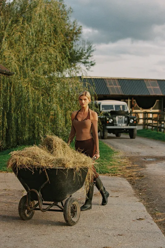 Scallop Off-Shoulder Colorblock Long Sleeve Top sold by WISKII Active