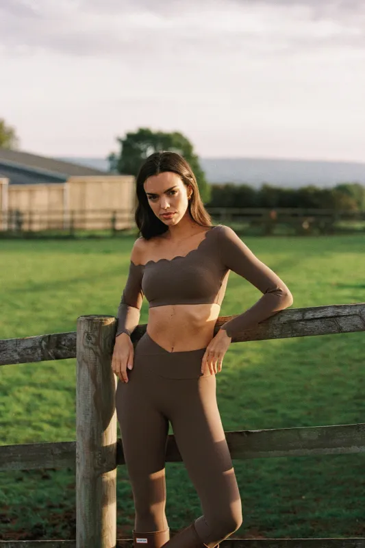 One-shoulder Scallop Long Sleeve Crop Top sold by WISKII Active