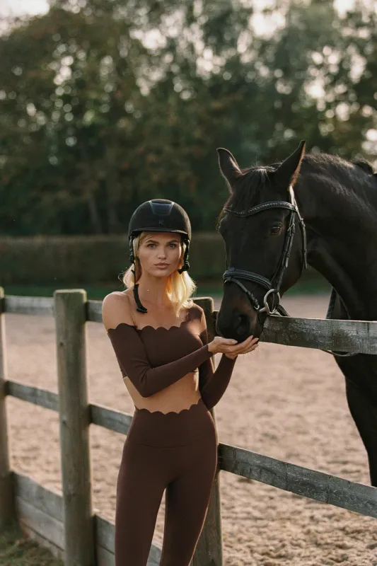 One-shoulder Scallop Long Sleeve Crop Top sold by WISKII Active