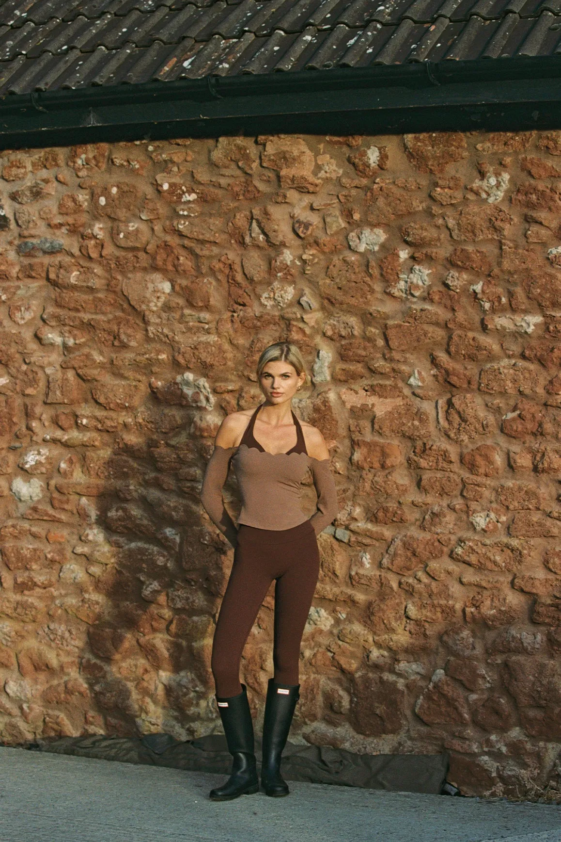 Scallop Off-Shoulder Colorblock Long Sleeve Top sold by WISKII Active product image thumbnail 4