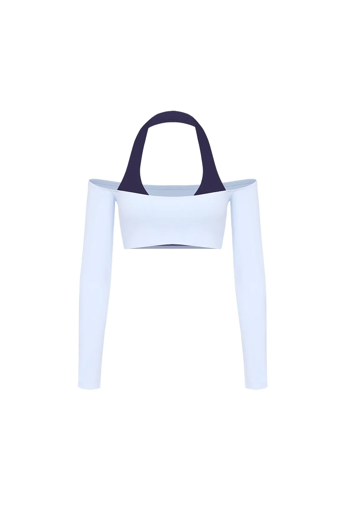 Off-Shoulder Colorblock Long Sleeve Crop Top sold by WISKII Active product image thumbnail 4