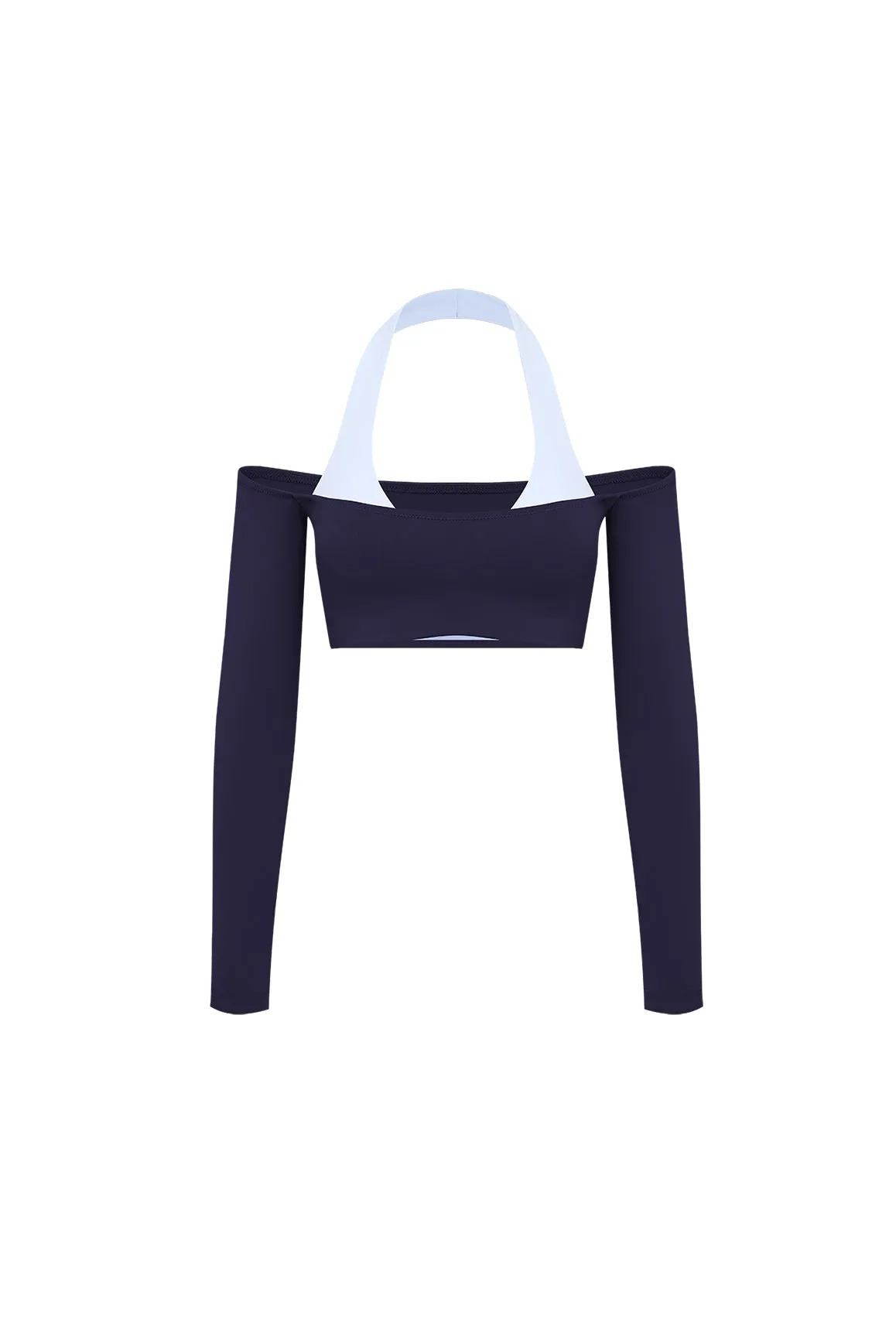 Off-Shoulder Colorblock Long Sleeve Crop Top sold by WISKII Active product image thumbnail 5