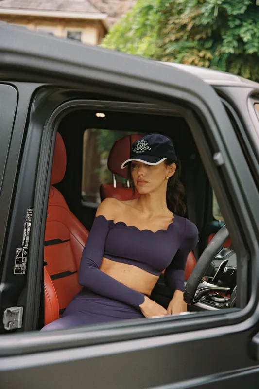 One-shoulder Scallop Long Sleeve Crop Top sold by WISKII Active