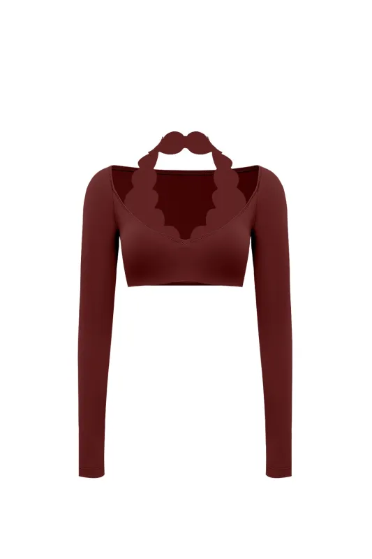 Long Sleeve Scallop Crop Top sold by WISKII Active