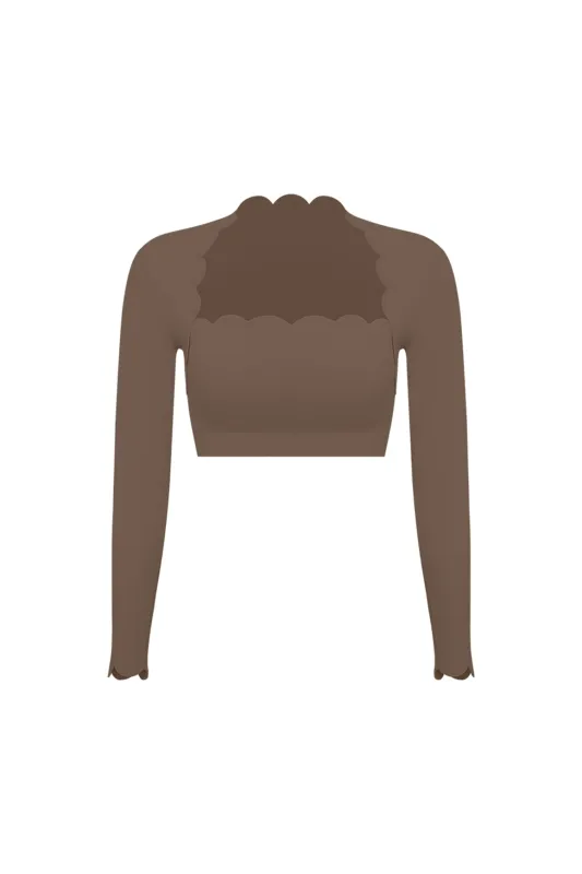 Scallop Cropped Long Sleeve Top sold by WISKII Active