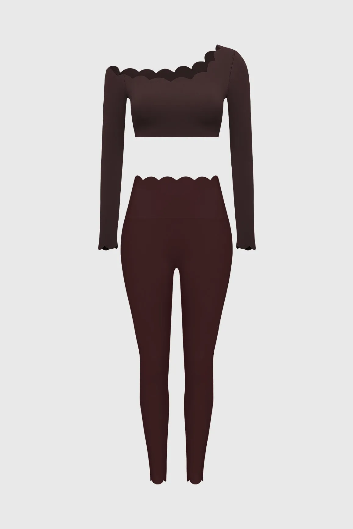 One-shoulder Scallop Long Sleeve Crop Top & High-Waist Scallop Scrunch Legging sold by WISKII Active product image thumbnail 5