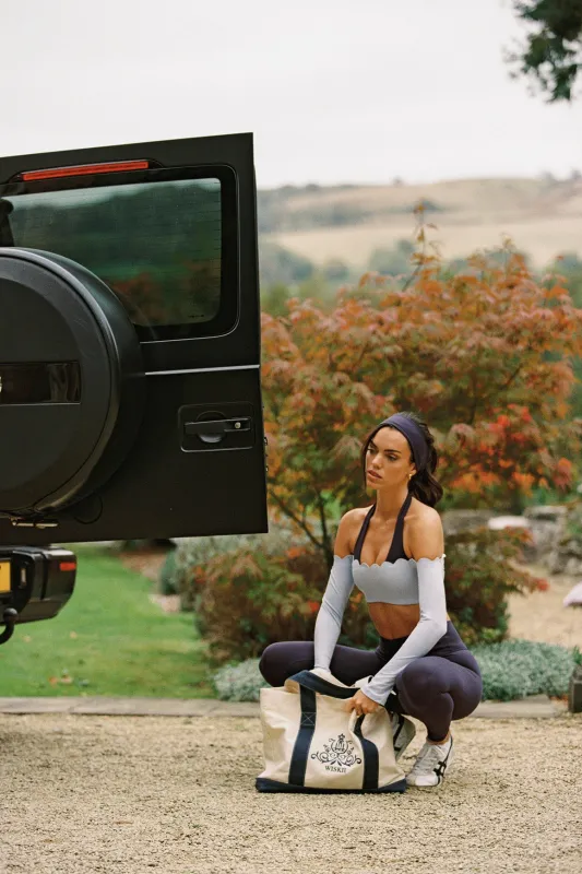 Scallop Off-Shoulder Colorblock Long Sleeve Crop Top made by WISKII Active