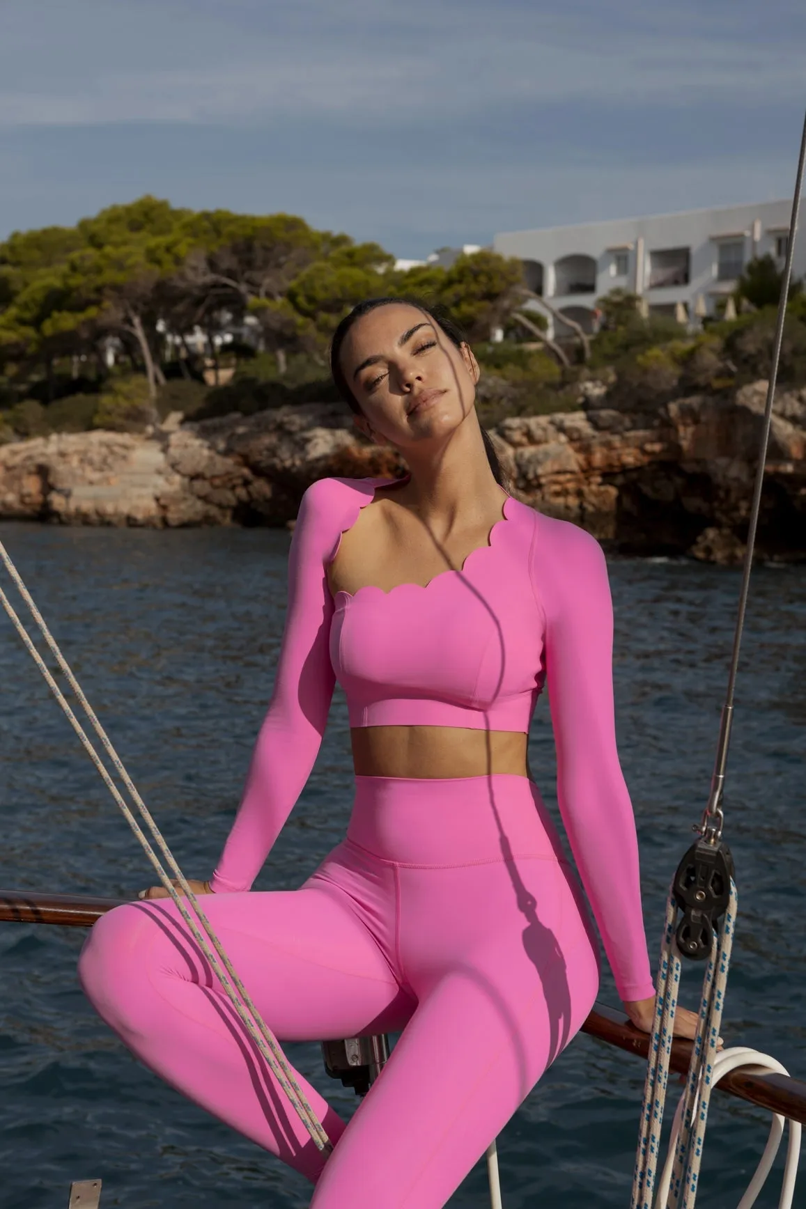 Asymmetrical Long Sleeve Crop Top + High-waist Training Legging sold by WISKII Active product image thumbnail 2