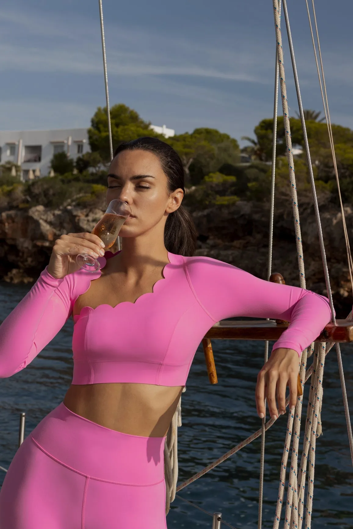 Asymmetrical Long Sleeve Crop Top + High-waist Training Legging sold by WISKII Active product image thumbnail 4