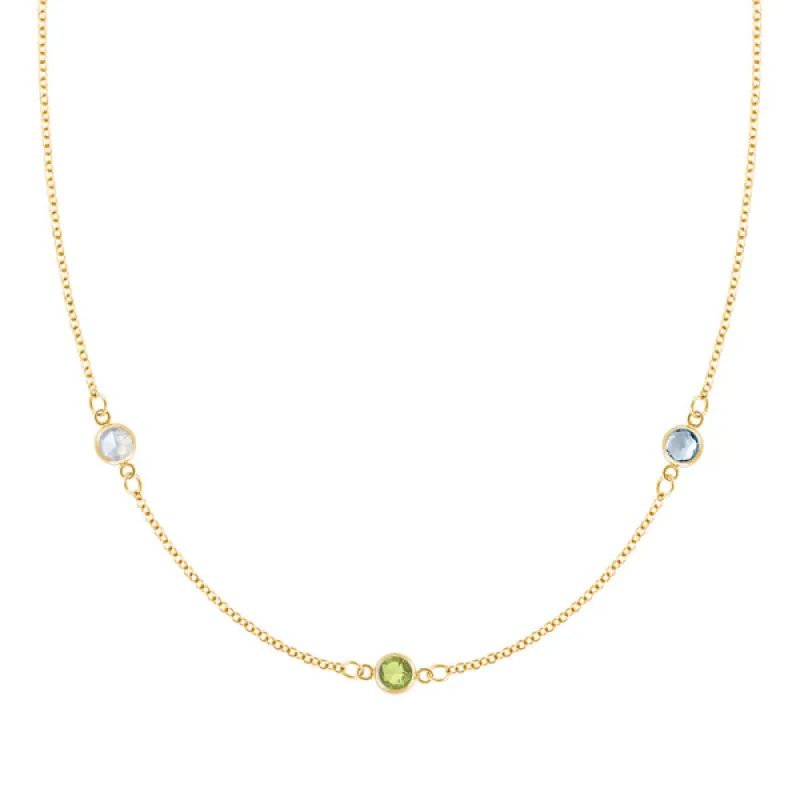 Personalized Classic 3 Birthstone Necklace in 14k Gold sold by Haverhill