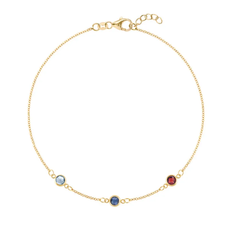 Personalized Classic 3 Birthstone Bracelet in 14k Gold sold by Haverhill
