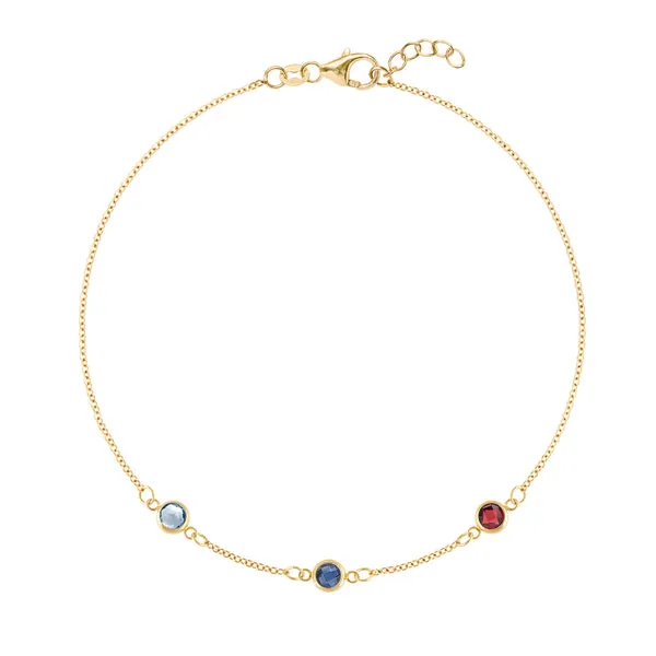 Personalized Classic 3 Birthstone Bracelet in 14k Gold sold by Haverhill