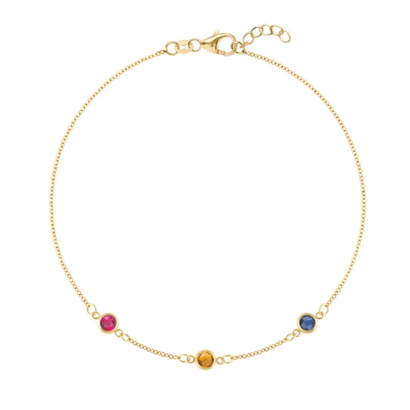 Personalized Classic 3 Birthstone Bracelet in 14k Gold sold by Haverhill