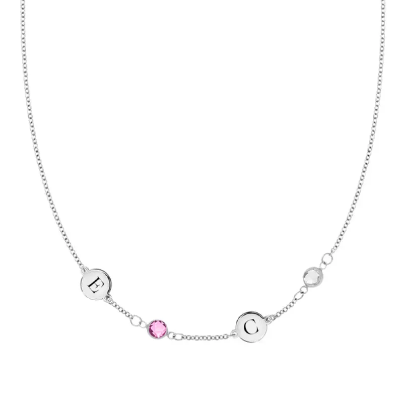 Personalized Classic 2 Letter & 2 Birthstone Necklace in 14k Gold (Single Spacing) sold by Haverhill