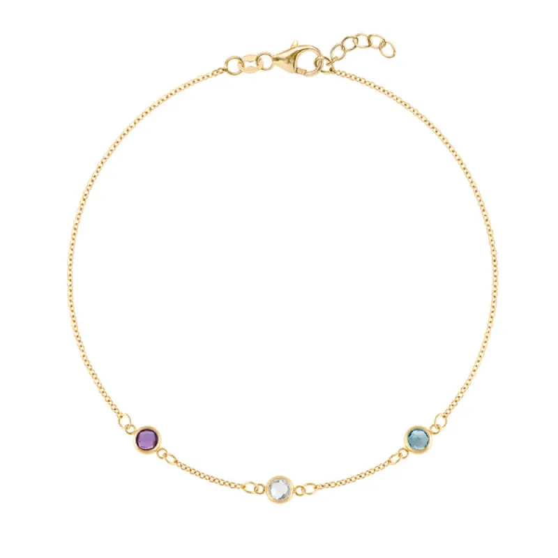 Personalized Classic 3 Birthstone Bracelet in 14k Gold sold by Haverhill