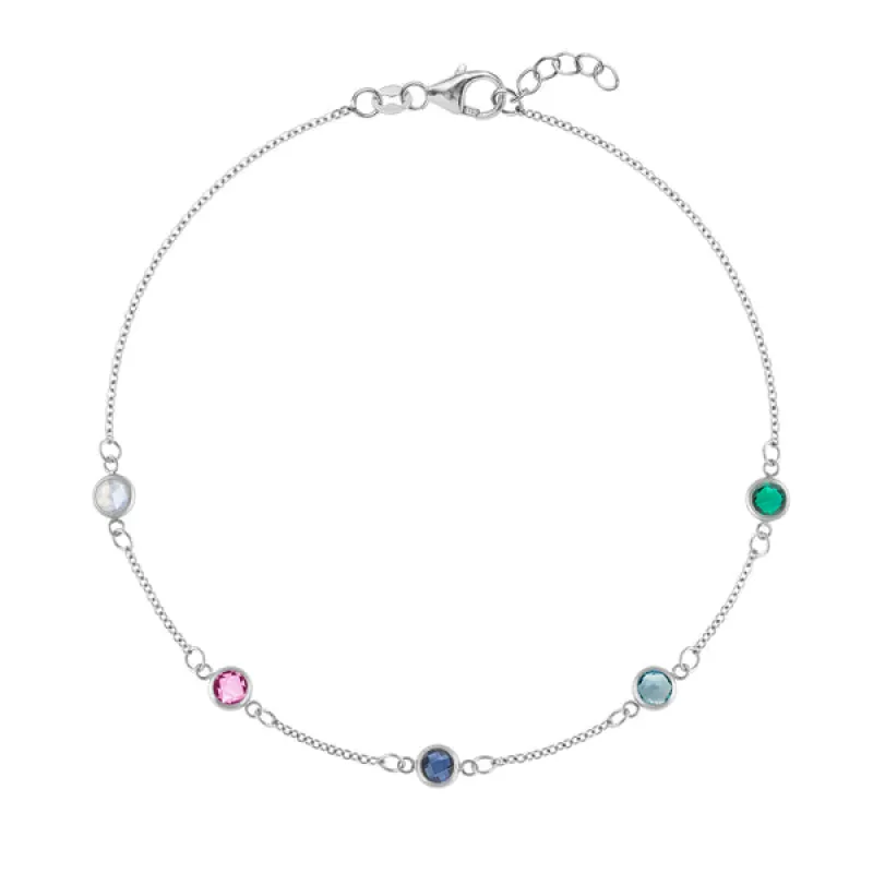 Personalized Classic 2 Letter & 2 Birthstone Necklace in 14k Gold (Single Spacing) sold by Haverhill