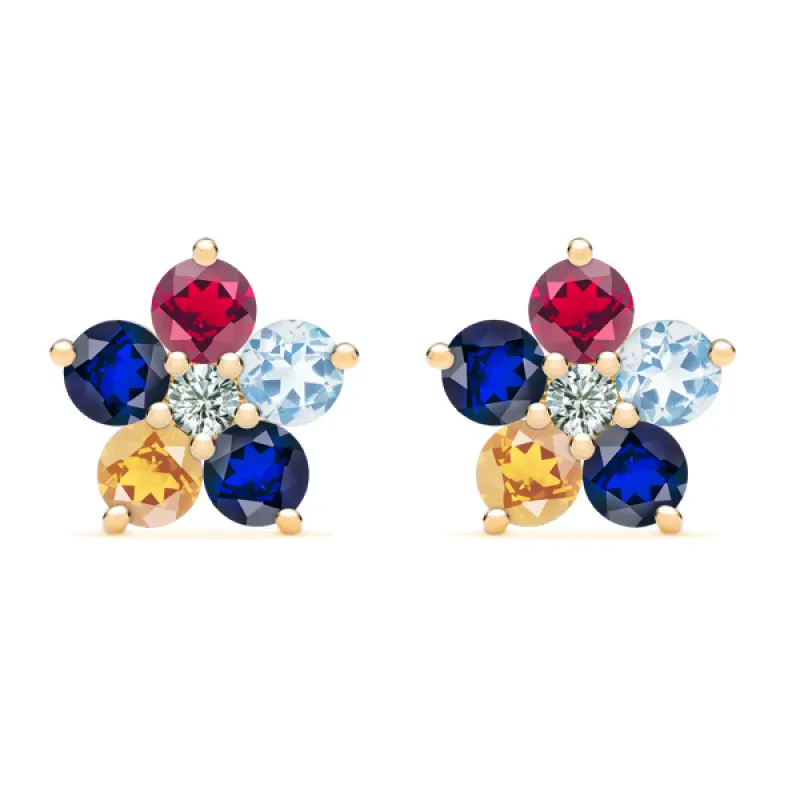Personalized Greenwich Flower Birthstone & Diamond Earrings in 14k Gold sold by Haverhill