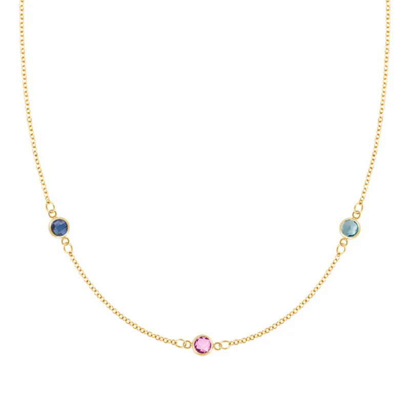 Personalized Classic 3 Birthstone Necklace in 14k Gold sold by Haverhill