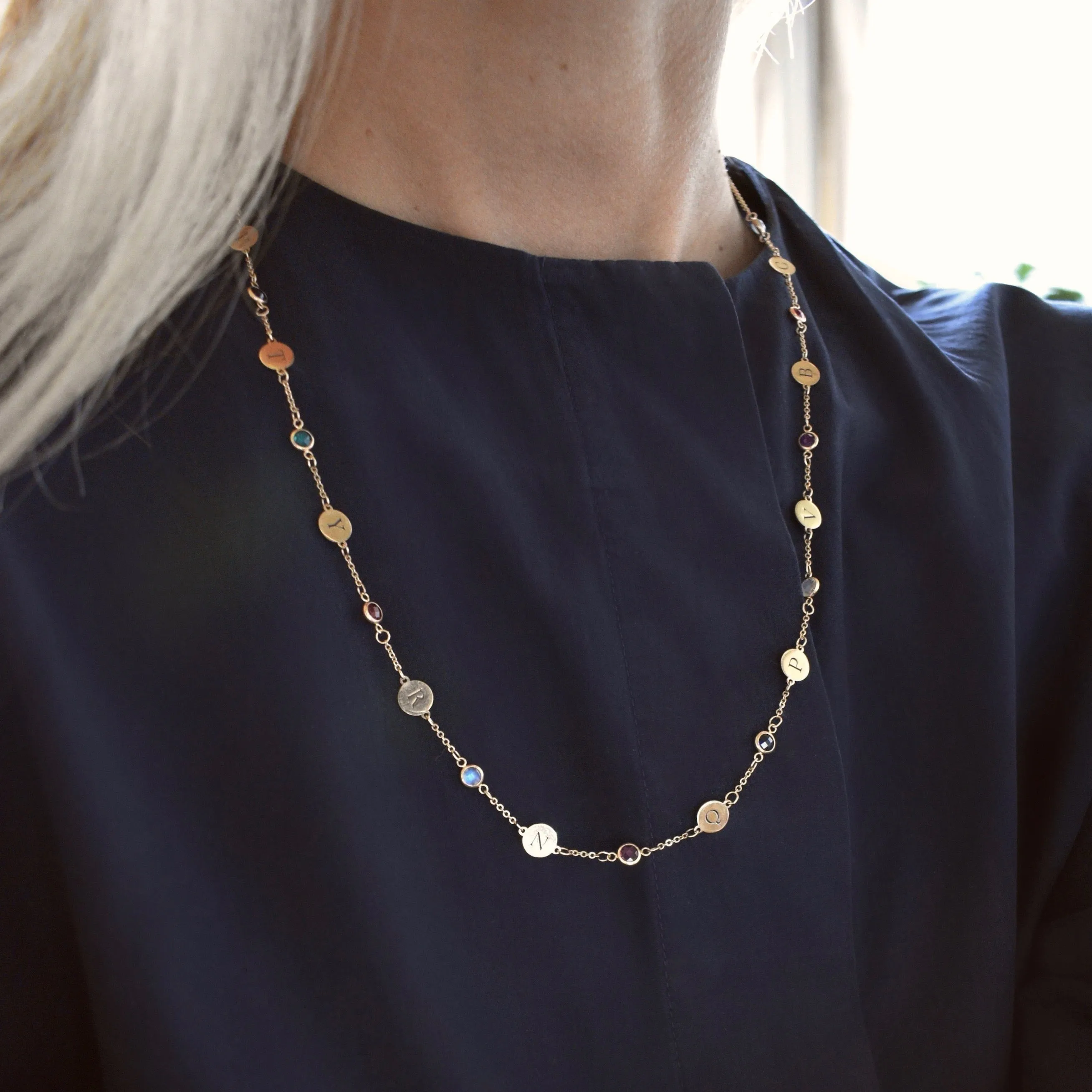 Personalized 10 Letter & 10 Classic Birthstone Necklace in 14k Gold (Single Spacing) sold by Haverhill product image thumbnail 2