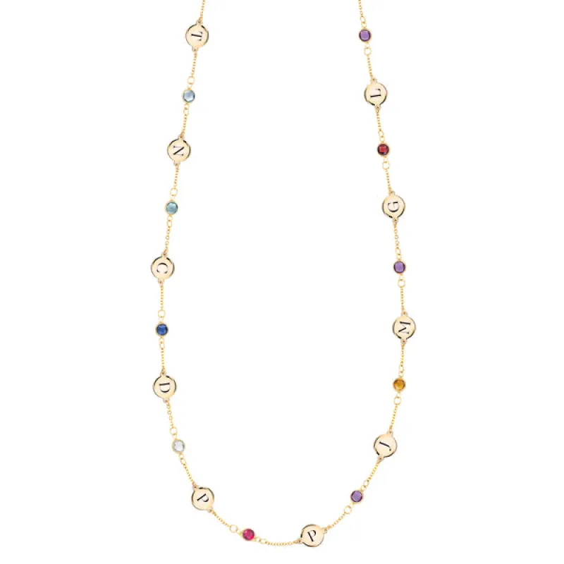 Personalized 10 Letter & 10 Classic Birthstone Necklace in 14k Gold (Single Spacing) sold by Haverhill