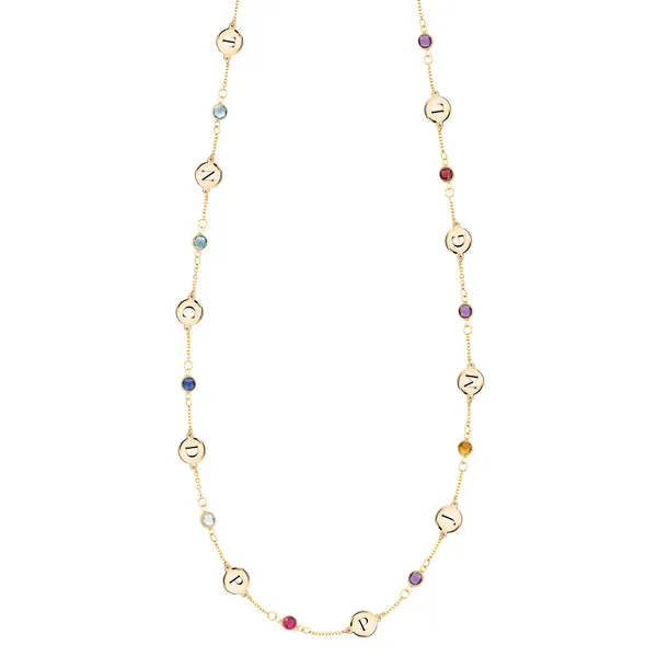 Personalized 10 Letter & 10 Classic Birthstone Necklace in 14k Gold (Single Spacing) sold by Haverhill