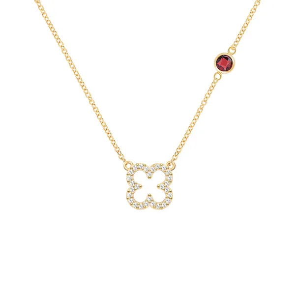 Personalized Diamond Clover & Birthstone Necklace in 14k Gold sold by Haverhill