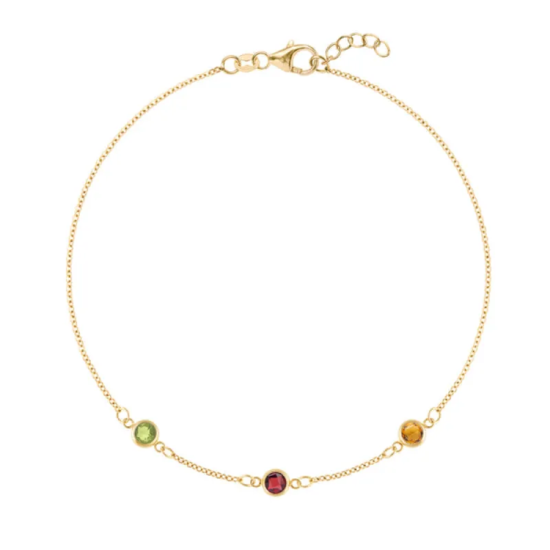 Personalized Classic 3 Birthstone Bracelet in 14k Gold sold by Haverhill
