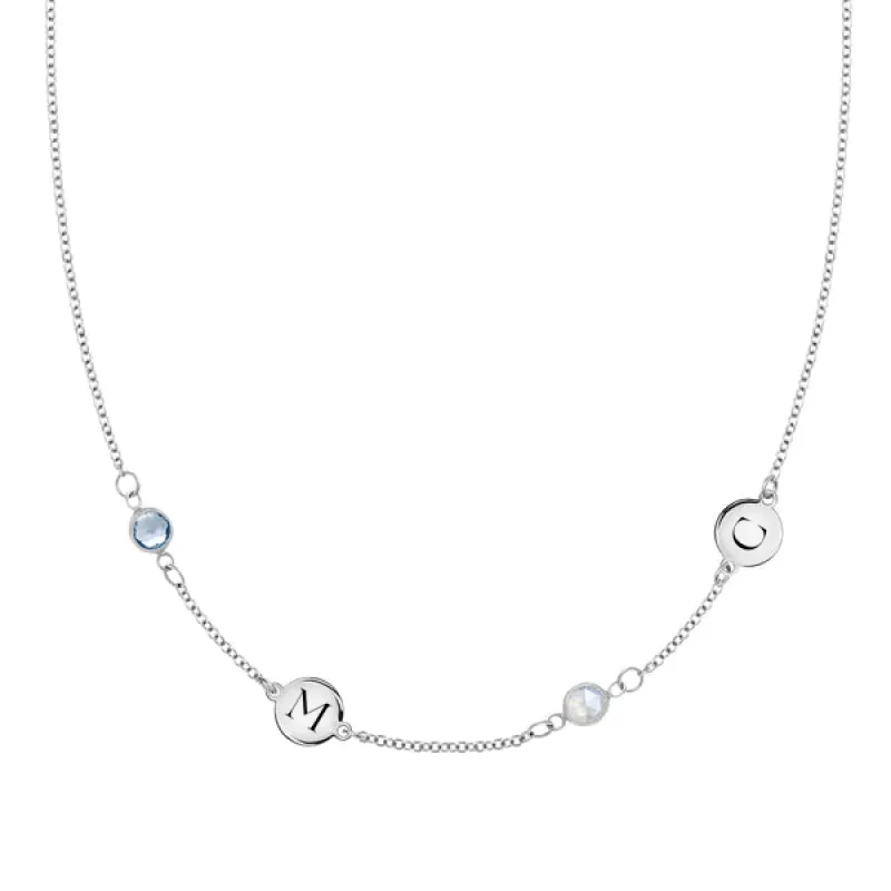 Personalized Classic 2 Letter & 2 Birthstone Necklace in 14k Gold (Double Spacing) sold by Haverhill