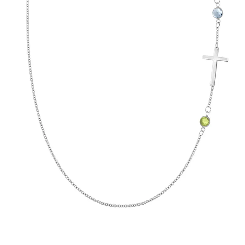 Personalized Classic Cross & 2 Birthstone Necklace in 14k Gold sold by Haverhill