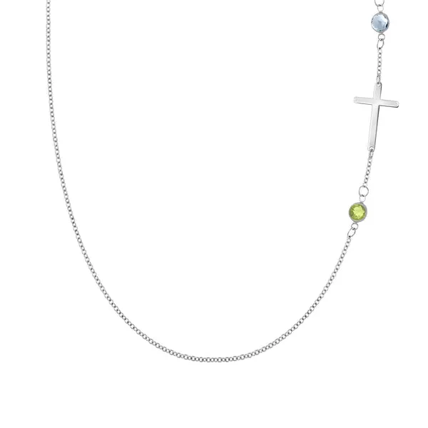 Personalized Classic Cross & 2 Birthstone Necklace in 14k Gold sold by Haverhill