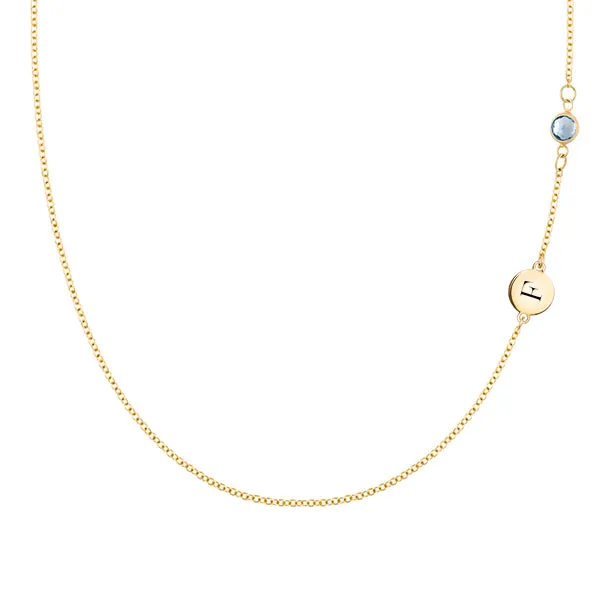 Personalized 1 Letter & 1 Classic Aquamarine Necklace in 14k Gold (March) sold by Haverhill