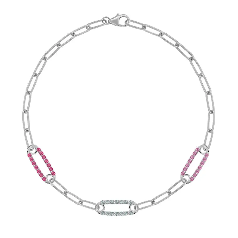 Personalized Adelaide 3 Pavé Birthstone Link Bracelet in 14k Gold sold by Haverhill